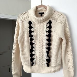 Jcrew cowl neck sweater in cream with navy/lace detail